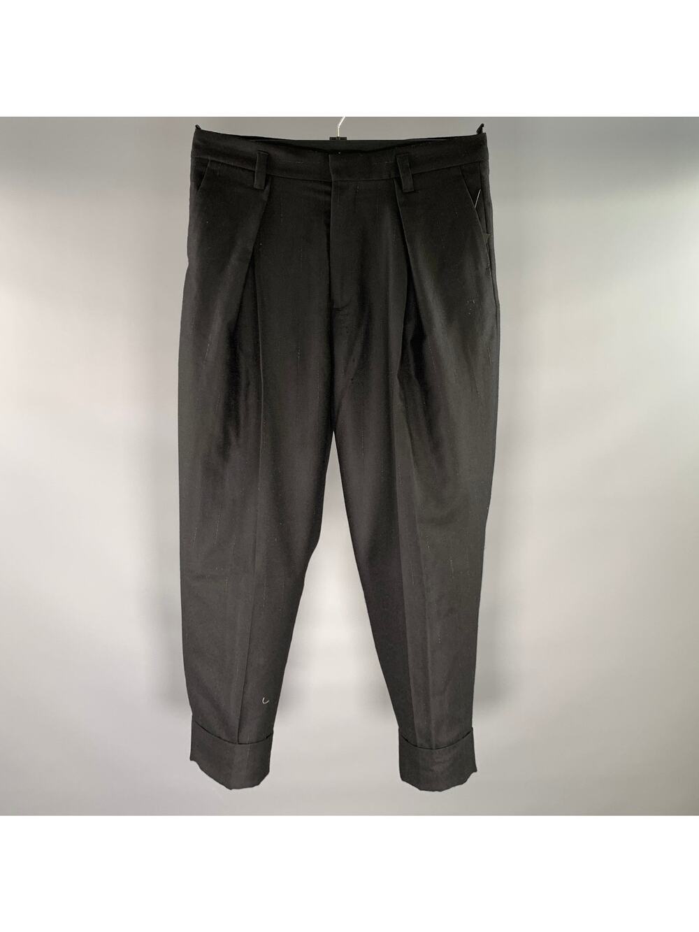 ANN DEMEULEMEESTER Size M Black Chalkstripe Wool Blend Tapered Dress Pants